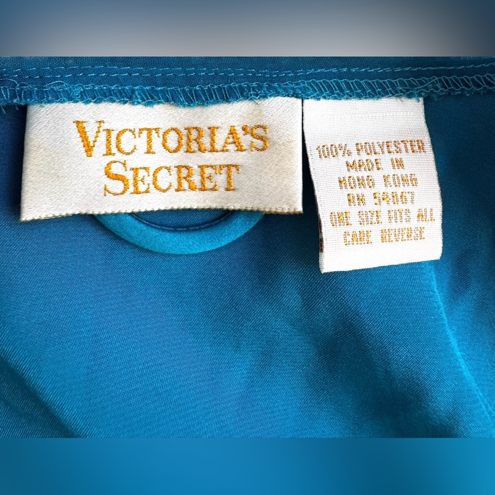 Vintage Victoria’s Secret Satin Sheer Robe Blue 90s Kimono Tie Waist OS - Picture 2 of 5